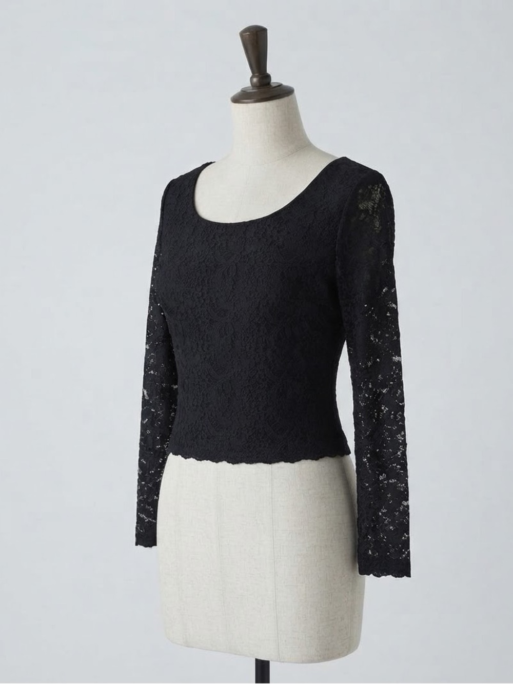 Charter Club Black Lace Scoop-Neck Long Sleeve Top - Elegant Floral Lace
